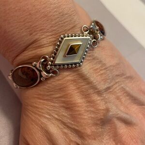 WK (Witney Kelly) 925 China Silver and Tiger’s Eye Stone Bracelet